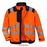 Orange Black PW3 Vision Hi-Vis Polycotton Drivers Work Jacket Portwest T500 RIS 3279 Hi Vis Jackets Active-Workwear Featuring the latest innovative design, this contemporary PW3 two tone hi-vis jacket is both stylish and practical. The top pocket can accommodate modern smart phone dimensions and the spacious lower pockets are zipped for extra security. Outstanding features include reflective trim, HiVisTex Pro reflective tape, hook and loop adjustable cuffs and reinforced twin stitched seams