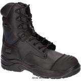Magnum Rigmaster Side-Zip Waterproof Composite Safety Boot- Sizes 3-15 Boots Magnum Active-Workwear The lightweight composite toe-cap and anti-penetration plate protect feet from falling objects and underfoot punctures. These work safety boots also have a hard-wearing TPU toe guard and non-metallic hardware making them scanner safe.
