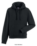 Black Russell Authentic Hooded Sweat-265M Hoodies & SweatShirts Active-Workwear-Our premium Authentic Hooded Sweat with its contemporary fit and modern design revive the original spirit of the Sweatshirt The outer layer of the 3-layer "Authentic Sweatshirt" fabric consists of 100% cotton, providing a high quality surface for decoration Straighter cut for a modern look The outer layer provides the best surface for decoration 