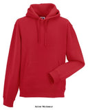 Red Russell Authentic Hooded Sweat-265M Hoodies & SweatShirts Active-Workwear-Our premium Authentic Hooded Sweat with its contemporary fit and modern design revive the original spirit of the Sweatshirt The outer layer of the 3-layer "Authentic Sweatshirt" fabric consists of 100% cotton, providing a high quality surface for decoration Straighter cut for a modern look The outer layer provides the best surface for decoration 