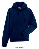 Navy Russell Authentic Hooded Sweat-265M Hoodies & SweatShirts Active-Workwear-Our premium Authentic Hooded Sweat with its contemporary fit and modern design revive the original spirit of the Sweatshirt The outer layer of the 3-layer "Authentic Sweatshirt" fabric consists of 100% cotton, providing a high quality surface for decoration Straighter cut for a modern look The outer layer provides the best surface for decoration 