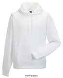White Russell Authentic Hooded Sweat-265M Hoodies & SweatShirts Active-Workwear-Our premium Authentic Hooded Sweat with its contemporary fit and modern design revive the original spirit of the Sweatshirt The outer layer of the 3-layer "Authentic Sweatshirt" fabric consists of 100% cotton, providing a high quality surface for decoration Straighter cut for a modern look The outer layer provides the best surface for decoration 