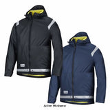 Snickers Lightweight Rain Jacket with 3M Relective strips. Waterproof - 8200 Jackets & Fleeces Active-Workwear Beat the rain. For a 100% dry working day, wear this completely waterproof, PU-coated rain jacket with welded seams. Made of smooth and stretchy fabric for superior comfort. Conforms to EN 343. Superior waterproof technology conforms to EN 343 and designed with totally waterproof seams, preventing moisture penetration for 100% protection Soft, heat-sealed 3M reflective tapes 