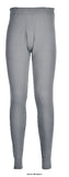 Grey Thermal Base layer Long Johns Trousers -Portwest B121 Underwear & Thermals Active-Workwear The B121 creates a layer of warmth around the lower body. The soft poly-cotton fibres and fabric knitting mean that heat is trapped in. Cuffed hem and elasticated waist provide a comfortable fit. 