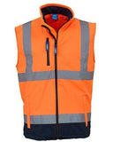 Orange Blue Yoko Hi Vis Softshell Bodywarmer Gilet Waterproof RIS 3279- HV006 Hi Vis Tops Active-Workwear Conforms to EN471 Class 2; Orange & Orange/Navy also conform to RIS GO/RT 3279 Made of 3 layers softshell fabric that ensures 8000mm breathable & 3000 mvp waterproof Outer Layer: Waterproof Polyester Middle Layer: TPU membrane Inner Layer: 140D warm & soft microfleece Two 5cm width sewn-on reflective tapes around the body and one over each shoulder Waterproof zippers & branded zipper pullers