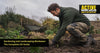 Professional gardener kneeling in soil wearing knee-pad work trousers and safety boots