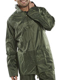 Olive Basic Nylon Lightweight Waterproof Cheap Work Jacket Beeswift Nbdj Workwear Jackets & Fleeces Active-Workwear Lightweight nylon with PVC coating on inside Zip front Concealed hood Lower front pockets with flap Studded cuffs Hip draw cord Fully taped seams