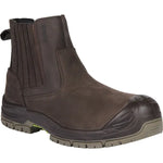 Brown leather boot with a black sole on a white background