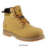 Amblers Safety Work Boot Steel Toe and Midsole FS7 Sizes 4-13 SBP-SRC Boots Active-Workwear Traditional leather work boot with classic Goodyear welt construction. Includes protective 200J steel toe cap as well as a penetration resistant steel midsole for underfoot protection. Crafted with a full grain Nubuck leather upper and styled with three eyelets, two speed lacing hooks and one upper high-leg eyelet. A smooth padded PU collar gives added comfort whilst keeping debris out of the footwell.