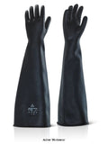 Ansell Alphatec Industrial Latex Heavyweight Long Rubber Gloves 24" Black - Ilhw24 Hand Protection Active-Workwear Natural rubber glove Good mechanical and chemical protection in heavy duty environments High resistance to certain water-based chemicals Good flexibility and elasticity reducing risk of tears Chlorinated to harden and easily cleanse the surface of the glove Beaded cuff for easy donning 1.5mm Thickness AQL 0.65 24 INCH (610mm) length EN ISO 374-1:2016 Type A Protective gloves 
