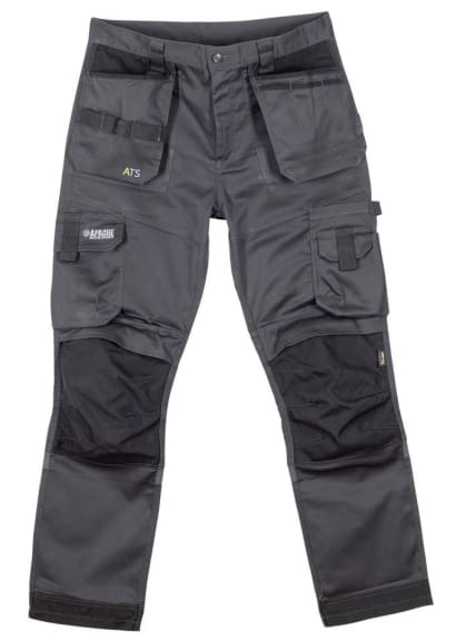 Apache ATS 3D stretch work trousers with holster and knee pad pockets in grey and black