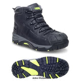 Apache Black Composite Non-Metallic Waterproof Safety Boot-Mercury Boots Apache Active-Workwear Black leather waterproof safety boot. Fully non-metallic. Padded collar and tongue for added comfort. Composite toe cap and midsole protection. Waterproof and breathable inner lining and thinsulate. Dual denisty PU heat resistant outsole with anti-scuff toe guard. Anti-static. A good all round waterproof safety boot for a wide range of outdoor applications.