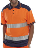 Orange Two Tone Hi Vis Polo Shirt En471 Cpkstten Beeswift Hi Vis Tops Active-Workwear Two tone Hi Vis Polo Shirt 100% Polyester 3 Button placket Retro-Reflective tape Navy contrast collar shoulders and hem Conforms to EN ISO 20471 Class 2 high visibility XS - S sizes only conform to EN ISO 20471 Class 1 High Visibility 
