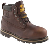 B750 buckbootz hardwearing safety lace boot in dark brown - waterproof goodyear welted