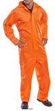 Orange Beeswift B-Dri Nylon Budget Waterproof Coverall one piece rain suit - Nbdc Boiler suits & Onepieces Active-Workwear Lightweight with PVC coating to reverse. Concealed hood, Plastic front zip with storm flap. Studded cuffs and ankles. Fully taped seams. 