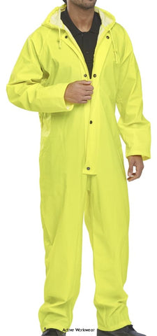 Beeswift B-Dri Nylon Budget Waterproof Coverall one piece rain suit - Nbdc Boiler suits & Onepieces Active-Workwear Lightweight with PVC coating to reverse. Concealed hood, Plastic front zip with storm flap. Studded cuffs and ankles. , Fully taped seams. 