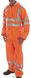 Orange Beeswift Hi Vis Waterproof & Breathable Hooded Coverall One Piece Suit Cl 3 En471 - Puc Boilersuits & Onepieces Active-Workwear Waterproof Hi Viz Coverall by Beeswift, Breathable fabric Polyester with PU coating. Hood with drawcord. Zip front with stud flap. Elasticated storm cuffs. Studded ankles Stitched and welded seams.