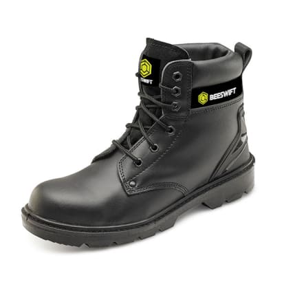 Beeswift smooth leather 6 eyelet safety boot with midsole black s1p src - cf2