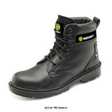 Beeswift Smooth Leather Safety Boot With Midsole Black Smooth leather 6-inch boot, 200 Joule steel toe cap, Steel midsole protection, Shock absorber heel, Anti-static, Slip resistant, Leather upper, TPU heel support, steel toe cap work boot