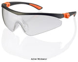 Beeswift Traders Roma Safety glasses En166 (Pack Of 10) - Ctrs Eye Protection Active-Workwear Wrap around protective eyewear , Anti fog clear lens , Black frame , Rubber nose bridge and temple tips for added comfort , Orange ratchet inclination system (Allows lens angle modification)