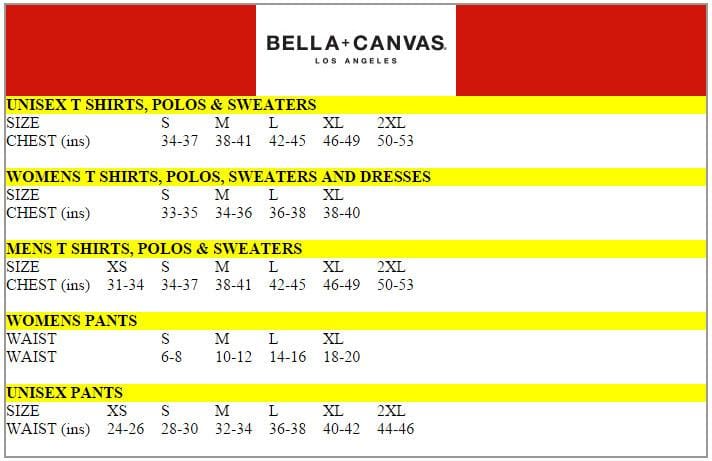 Bella Size Chart