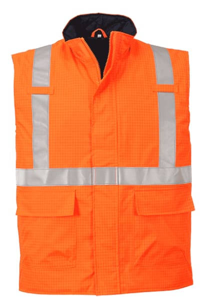 Bizflame anti static hi viz ris 3279 flame retardant bodywarmer gilet fras- s776