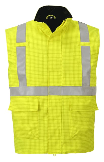 Bizflame anti static hi viz ris 3279 flame retardant bodywarmer gilet fras- s776