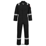 Black Bizflame Flame Retardant Anti static Hi Viz Boiler Suit/Coverall FRAS- FR50 Boilersuits & Onepieces Active-Workwear This Portwest Biz Flame FR50 coverall is perfect for the demands of the offshore industry. Constructed with a highly innovative flame-retardant fabric with high visibility reflective tape double stitched for enhanced visibility. Meeting all the required EN standards, features include triple stitched seams, high visibility strips on shoulders, arms and legs