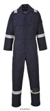 Bizflame Flame Retardant Anti static Hi Viz Boiler Suit/Coverall FRAS- FR50 Boilersuits & Onepieces Active-Workwear This Portwest Biz Flame FR50 coverall is perfect for the demands of the offshore industry. Constructed with a highly innovative flame-retardant fabric with high visibility reflective tape double stitched for enhanced visibility. Meeting all the required EN standards, features include triple stitched seams, high visibility strips on shoulders, arms and legs, concealed 2-way front brass zip 