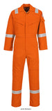 Orange Bizflame Flame Retardant Anti static Hi Viz Boiler Suit/Coverall FRAS- FR50 Boilersuits & Onepieces Active-Workwear This Portwest Biz Flame FR50 coverall is perfect for the demands of the offshore industry. Constructed with a highly innovative flame-retardant fabric with high visibility reflective tape double stitched for enhanced visibility. Meeting all the required EN standards, features include triple stitched seams, high visibility strips on shoulders, arms and legs