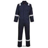 Navy BizFlame Flame Retardant Lightweight Anti Static Hi Viz Coverall 280g FRAS - FR28 Boilersuits & Onepieces Active-Workwear Constructed using a lighter weight highly innovative flame resistant BizFlame Plus fabric, CE certified, guaranteed flame resistance for life of garment Protection against radiant, convective and contact heat CE certified Guaranteed flame resistance for life of garment