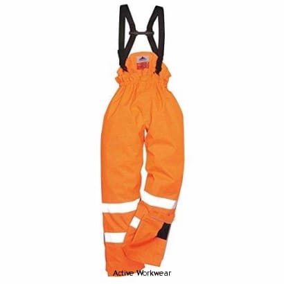 Orange Bizflame Rain Unlined Hi-Vis Antistatic Flame Retardent Bib Trouser RIS 3279-s780 Fire Retardant Active-Workwear  Breathable and waterproof this superb flame resistant and antistatic garment provides everything you need. The fully elasticated waistband and back waist buggy maximise comfort the braces are fit