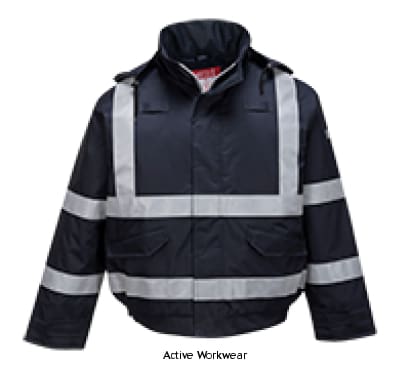 Bizflame Rain Waterproof Flame Retardent Bomber Jacket - Portwest S783 Fire Retardant Active-Workwear EN certified, this industry leading flame resistant waterproof bomber jacket is ideal for multi-risk environments. The comfortable fit provides the perfect solution for all day wear in cold, wet and hazardous conditions.