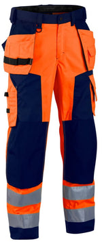 Blaklader 1567 waterproof hi vis softshell trousers with kneepad and nail pockets - rail ris compliant