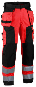 Blaklader 1567 waterproof hi vis softshell trousers with kneepad and nail pockets - rail ris compliant