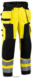 Blaklader 1567 waterproof hi vis softshell trousers with kneepad and nail pockets - rail ris compliant