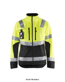 Yellow Black Blaklader Workwear High vis 3 Layer softshell jacket-4900 Hi Vis Jackets Blaklader Active-Workwear modern, wind and waterproof Blaklader softshell jacket in High Vis colours and with a breathable fabric. The jacket has a high broad collar, which is really comfortable thanks to the soft fleece fabric. A jacket to be reckoned with, whether you work in construction, transport or industry