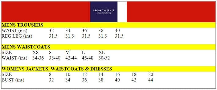 Brook Taverner Size Chart