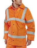 B-Seen Lightweight Hi Vis Waterproof Jacket En471 - Tj8 Hi Vis Jackets Active-Workwear  EN471 Class 3.PVC coated 150D polyester. Concealed hood. Two-way heavy duty zip front with studded storm flap. 2 Lower pockets with flaps. Knitted storm cuffs. Fully taped seams. Retro Reflective Tape.EN 343 Class 3 Resistance to Water Penetration Class 1 Air Permeability