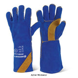 Cat 2 blue gold welders split leather gauntlet (pack of 10) -beeswift bfhqw hand protection active-workwear