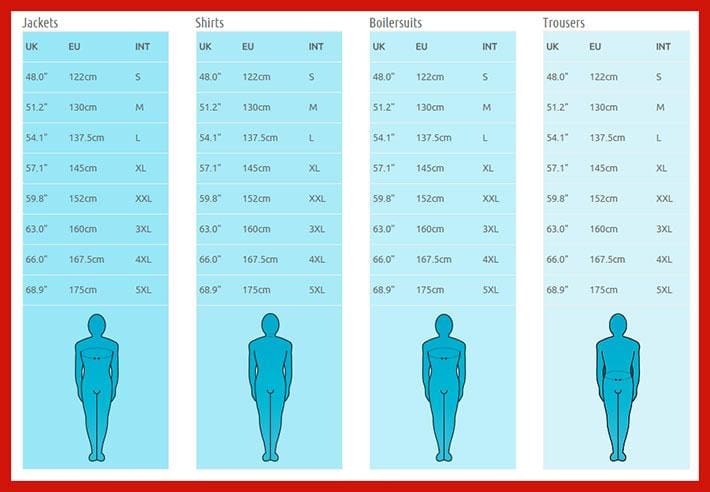 Click Freezerwear Size Chart