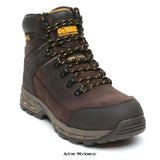 Dewalt Brown ProLite S3 Safety Boot Aluminium Toe Composite Midsole -Kirksville Boots Dewalt Active-Workwear DeWalt Kirksville is a water-resistant, lightweight hiker style work boot. The Kirksville is manufactured with an aluminum toe cap and composite midsole. It has a TPU toe guard for extra protection, and a TPU heel piece for ankle support. The tongue and collar are both padded. The boot boasts a lightweight Phylon/Rubber Pro-Lite outsole which is tested 