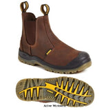 Dewalt Safety S3 Brown Pull On Dealer Boot Steel Toe and Midsole -Nitrogen Boots Dewalt Active-Workwear  Crazy Horse water resistant leather crafted dealer boot, the Nitrogen features elasticated sides with 2 pull-loops front and rear to slip the boot on with minimal fuss. The steel toe cap and steel midsole protection combine to offer supreme protection, while the additional over nose protection will boost the durability and keep these boots Guaranteed Tough™:
