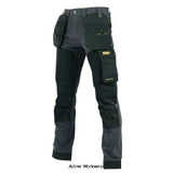 Dewalt Stretch Modern Fit Memphis Holster and Kneepad Trades Trouser-Memphis Trousers Dewalt Active-Workwear Grey/Black holster pocket regular fit trouser. 73% Rayon, 22% Nylon and 5% Elastane main body for maximum comfort and flexibility. Twin holster pockets. Cordura reinforced hems. Cordura knee pad pockets.