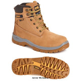 Dewalt Wheat 6” Waterproof Safety Boot S3 Steel Toe and Midsole - Titanium Boots Dewalt Active-Workwear Full grain wheat nubuck leather upper. Waterproof and breathable Samsung membrane inner lining. Padded tongue and collar for added comfort. Steel toe cap protection and steel midsole protection. PU comfort insole. TPU dual density outsole. A high quality waterproof safety boot from DEWALT.