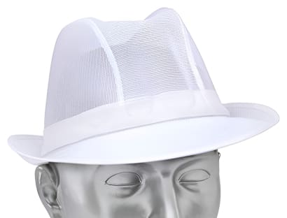 Disposable white mesh trilby hat for catering