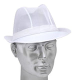 Disposable white mesh trilby hat for catering