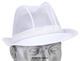 Disposable white mesh trilby hat catering & hospitality - tw