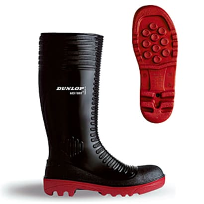 Dunlop acifort ribbed safety wellington boot with steel toe cap and midsole - a252931