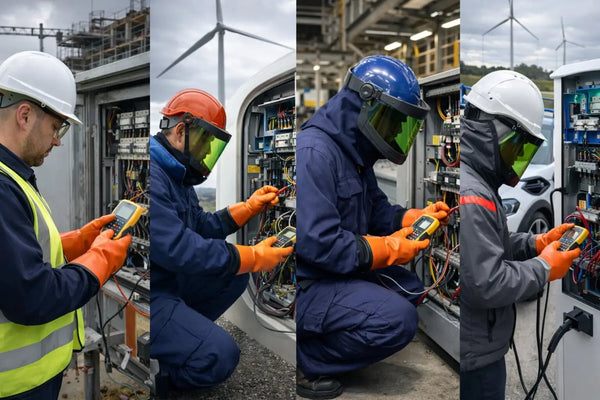 Different industries where electrical PPE is required including construction, industrial and renewable energy work